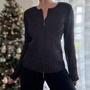 Vintage Andrea Rosati Mesh Zip-Up Geometric Lightweight Shiny Jacket - Size 10